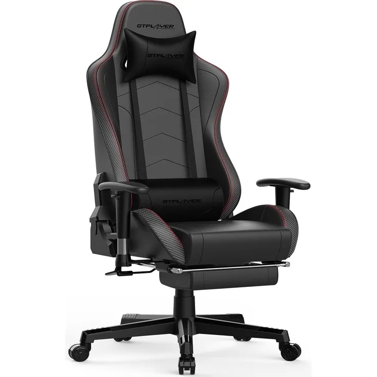 GTPLAYER Gaming Stuhl mit Lautsprecher Bürostuhl Schreibtischstuhl Musik Audio Gamer Stuhl Drehstuhl Ergonomisches Design PC Stuhl Multi-Funktion E-Sports Chefsessel schwarz