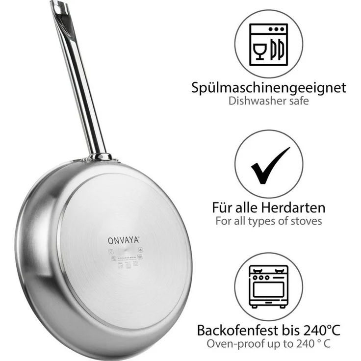 ONVAYA® Edelstahlpfanne 28cm | Bratpfanne | ohne Beschichtung | Induktion & backofengeeignet – Bild 2