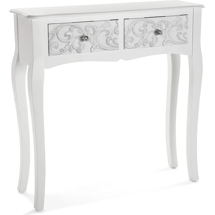 Versa Anjali Schmales Möbelstück für den Eingangsbereich oder Flur, Moderner Konsolentisch, mit 2 Schubladen, Maßnahmen (H x L x B) 80 x 25 x 80 cm, Holz, Farbe: Weiß
