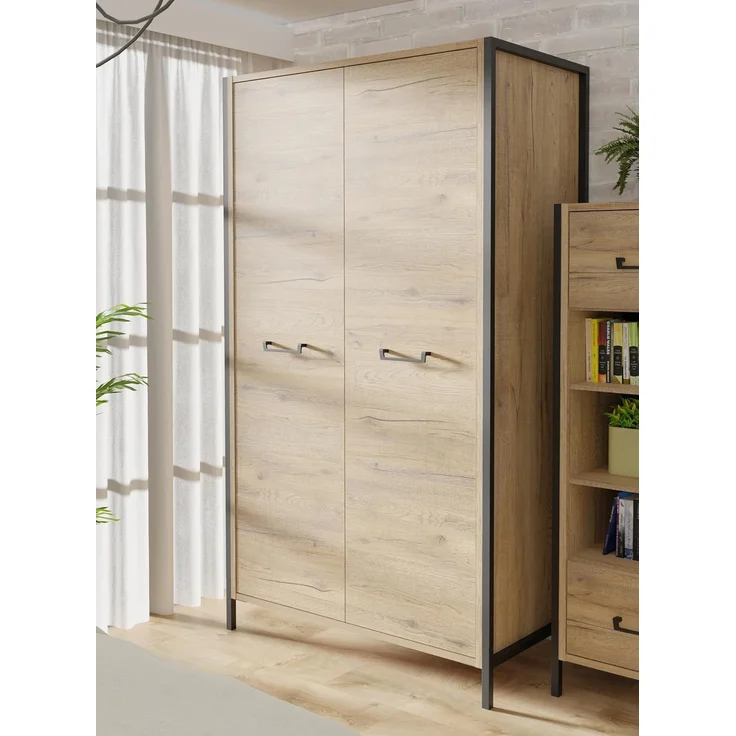 FORTE Oriental Tree Moderner Kleiderschrank 110, 2-türig, Beige/Braun, 109,1 cm B x 199,9 cm H x 62,2 cm T – Bild 1