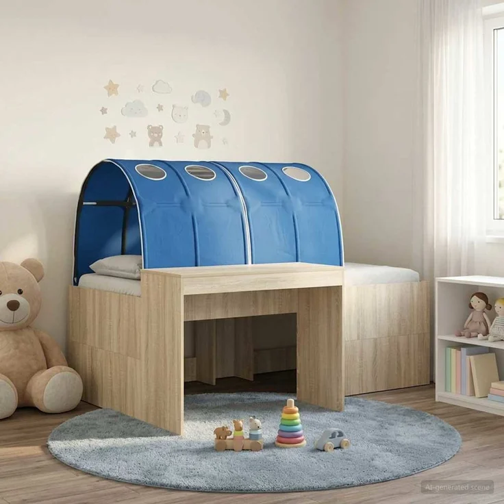 vidaXL Bett mit Tunnel 3 Stk. Artisian Eiche und Blau Holzwerkstoff 3423661 – Bild 1