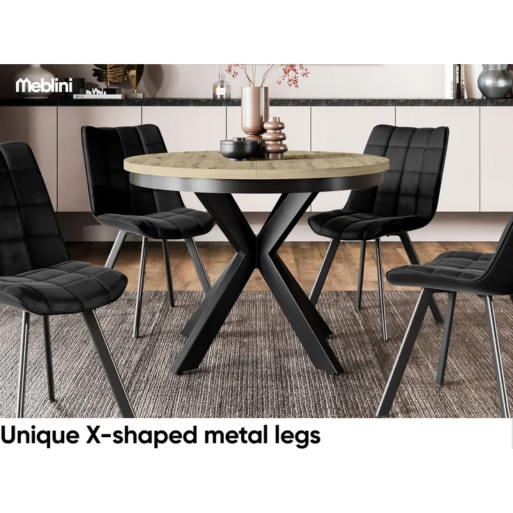 MEBLINI Esstisch Rund Ausziehbar aus Metall - 100-176x77cm - BAGIO - Artisan Eiche/Schwarz Matt - Loft - Esszimmertisch Modern - Küchentisch - Ausziehtisch - Round Dining Table - Esszimmertische – Bild 4