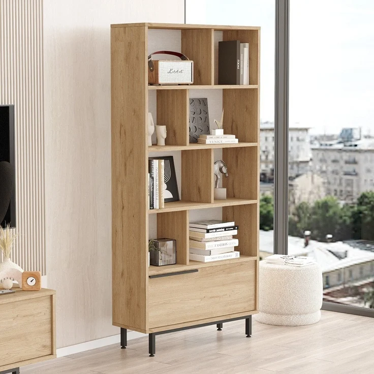 Calicosy Bibliothek mit 1 geschlossenem Fach Dekor Walnussholz L83,9 cm - Dunkles Holz – Bild 4