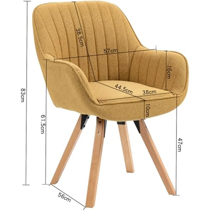 MEUBLE COSY Esszimmerstühle Drehbar 2er Set Küchenstuhl Polsterstuhl Drehstuhl mit Armlehne Sessel Schminkstuhl aus Stoff Massivholzbeine für Esszimmer Wohnzimmer Arbeitszimmer, Gelb – Bild 4