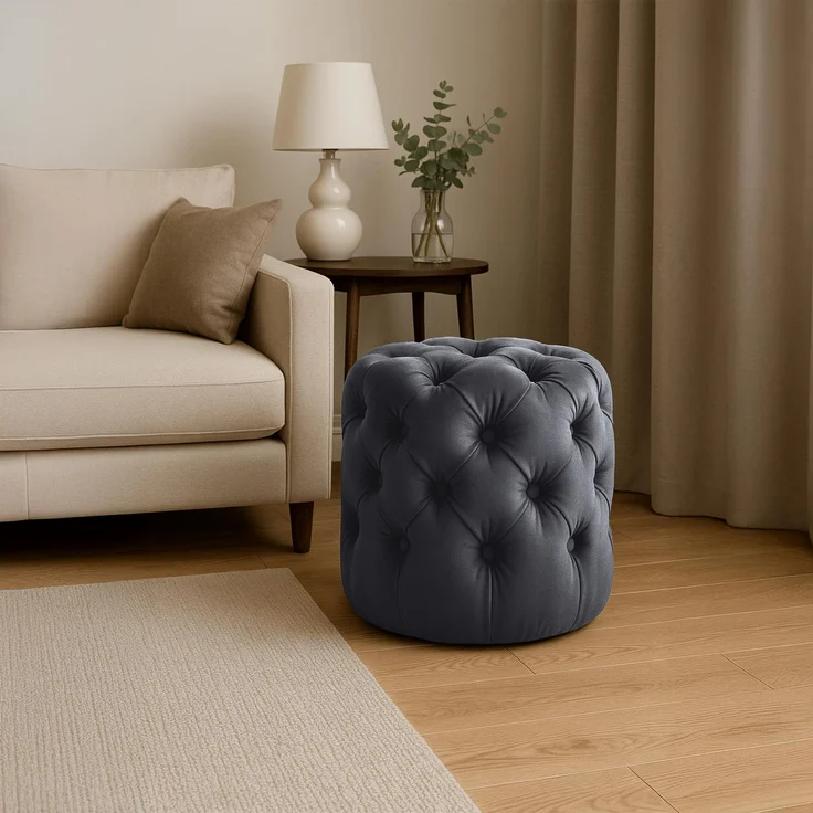 CLP Sitzhocker Drancy Samt mit Zierknöpfen,dunkelgrau M – Bild 3