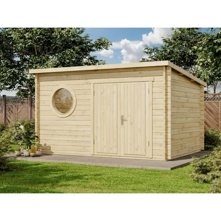 Alpholz Gartenhaus Maria-Rondo 44 B Gartenhaus aus Holz in Pinie Holzhaus mit 44 mm Wandstärke Blockbohlenhaus mit Montagematerial