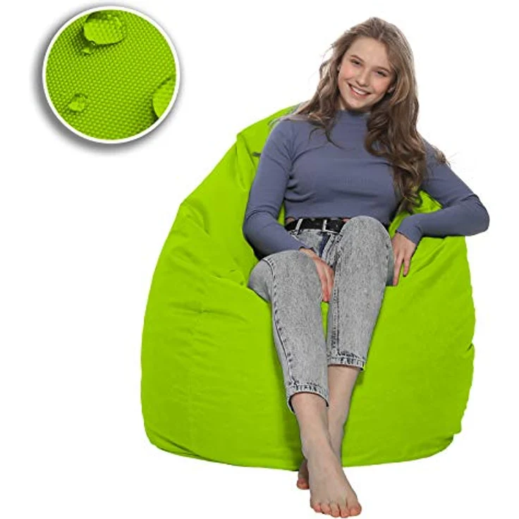 HomeIdeal - Sitzsack XXL Bodenkissen für Erwachsene & Kinder - Geeignet für Gaming oder Entspannen - Indoor wie Outdoor da er Wasserfest ist - mit EPS Perlen, Farbe:Kiwigrün, Größe:XXL – Bild 5