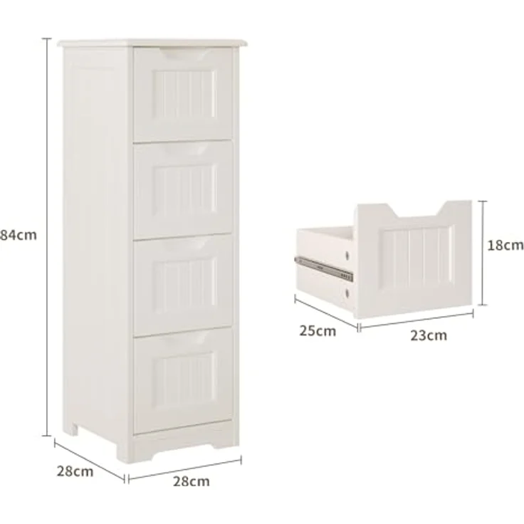 Bealife Badschrank Schubladenkommode Beistellschrank mit 4 Schubladen Geeignet für Badezimmer Schlafzimmer Küche Flur Weiß – Bild 3
