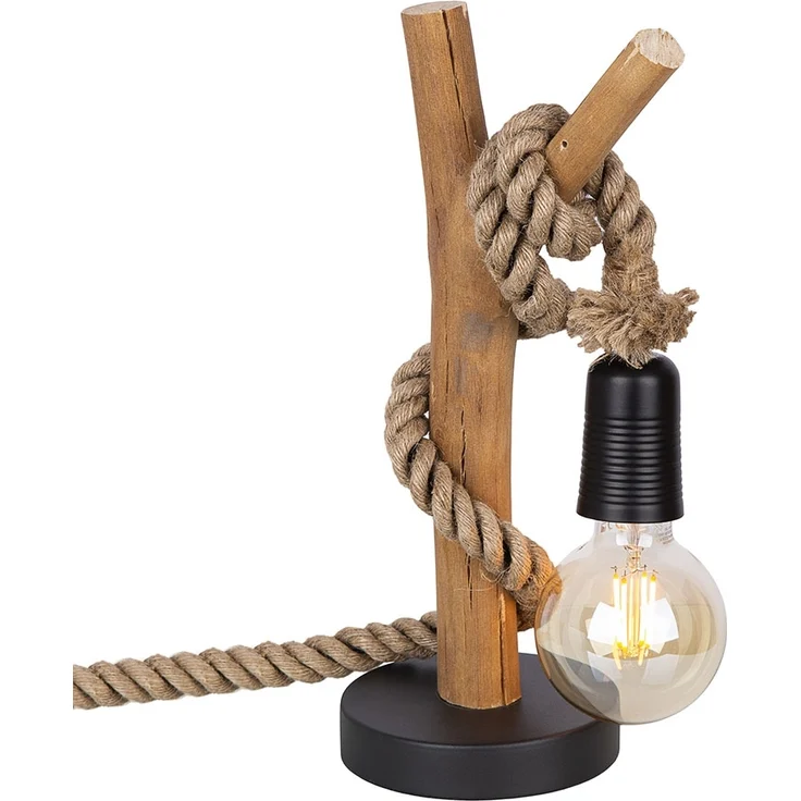 Tischleuchte, Eukalyptusholz, Hanfseil, H 40 cm – Bild 1