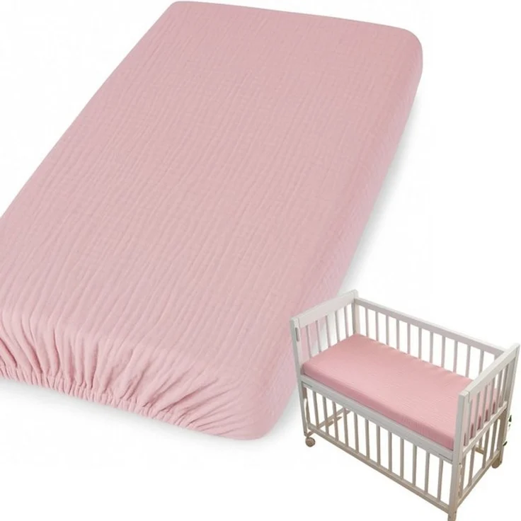 BabyLux Spannbettlaken für Beistellbett 50x90 cm Musselin Bettlaken mit Gummizug, Gummizug: Ja, 50x90_Musselin_Rosa – Bild 4