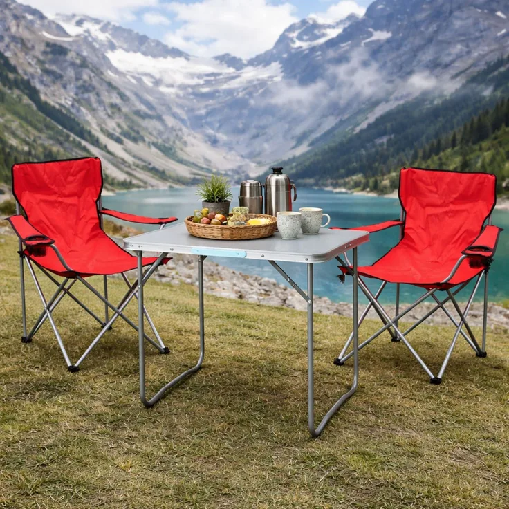 3-teiliges Campingmöbel Set Rot 2x Stuhl inkl. Tasche + 1x Tisch