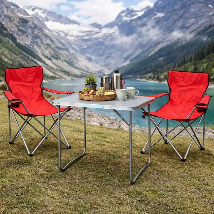 3-teiliges Campingmöbel Set Rot 2x Stuhl inkl. Tasche + 1x Tisch – Bild 1
