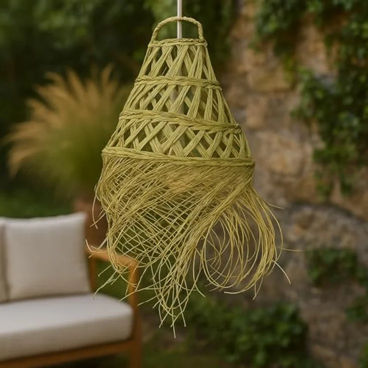 Marrakesch Orient & Mediterran Interior Pendelleuchte Bayamo, handgefertigte Boho Lampe aus Palmenblatt, 28 cm, E14 Fassung, Natur – Bild 4