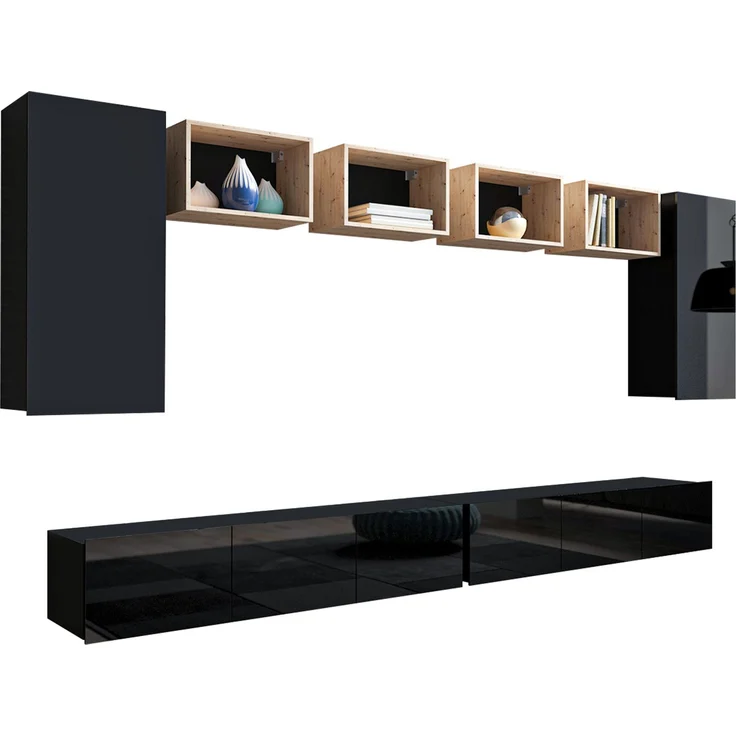 AX LIVING Möbel für Wohnzimmer Kossana 35 Design Goldene Eiche/Schwarz – Bild 2