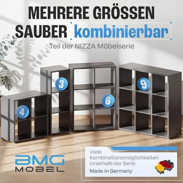 BMG Möbel Standregal NIZZA, Aktenregal, Würfel, Säulen Regal mit 3 Fächern, Made in Germany – Bild 8