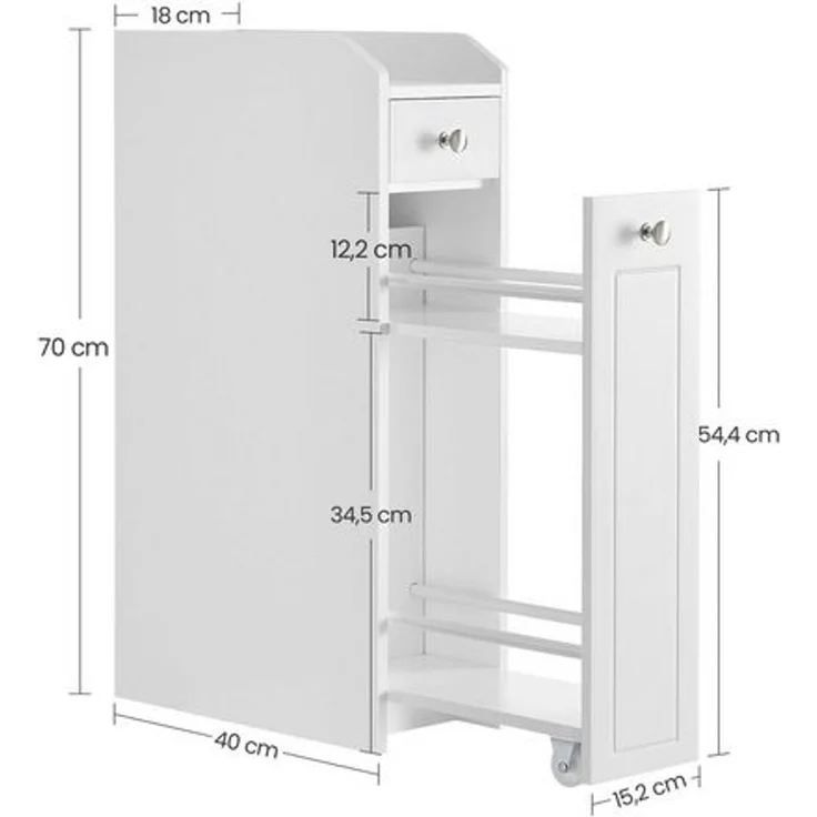 Vasagle Badkommode Badezimmerschrank Toilettenschrank mit Schubladen, MDF Weiß, 40 x 18 x 70 cm – Bild 4