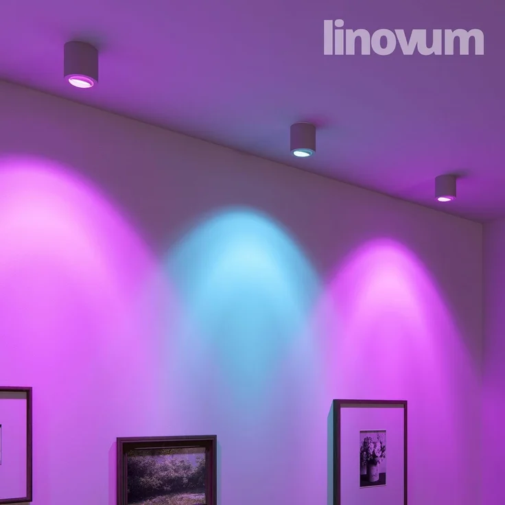 linovum LED Aufbaustrahler CORI Aufbauspot schwarz gebuerstet schwenkbar mit Smart GU10 RGB LED, RGB – Bild 6