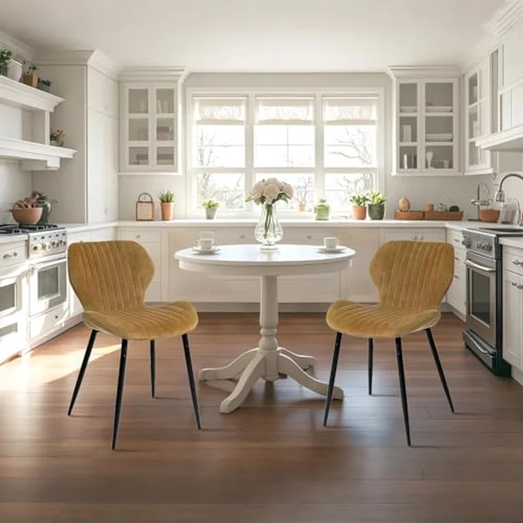 CangLong 2 Schminktischstühle, moderne Polsterstühle für Küche, Esszimmer und Wohnzimmer, Samtstühle mit schwarzen Metallbeinen, Braun – Bild 6