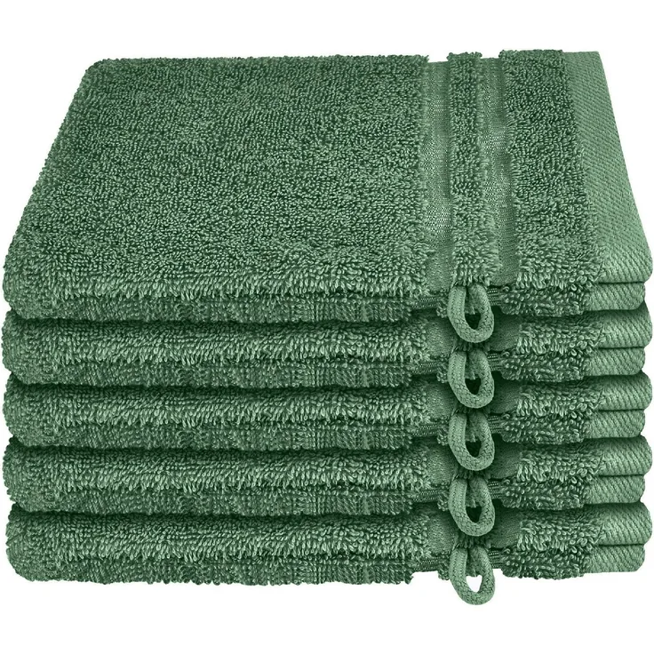 Schiesser Frottier Waschhandschuhe Milano im 5er Set aus Flauschiger, hautfreundlicher Baumwolle, Made IN Green, Farbe:Dunkelgrün, Größe:16x22 cm