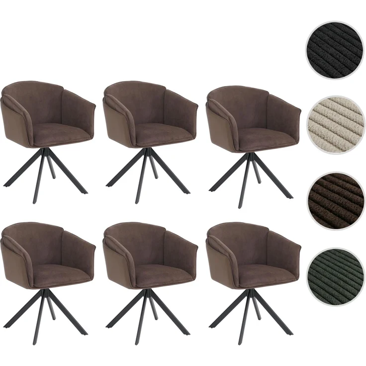6er-Set Esszimmerstuhl HWC-R24, Küchenstuhl, drehbar Metall Kunstleder Stoff/Textil Cord ~ dunkelbraun – Bild 10