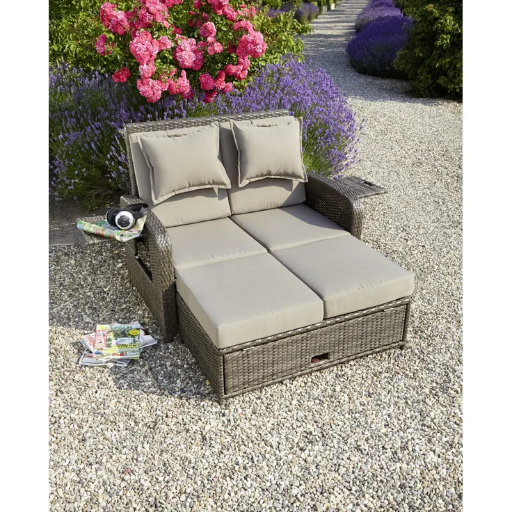 greemotion Rattan-Lounge Bahia Rondo, Sofa & Bett aus Polyrattan, indoor & outdoor, 2er Garten-Sofa, Daybed, braun-beige, ca. 121 x 99 x 143 cm – Bild 1