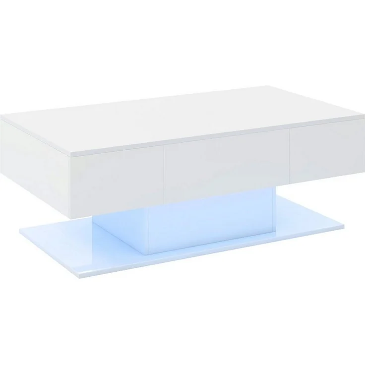 COSTWAY Couchtisch, LED, Hochglanz, 20 Farben einstellbar, mit Stauraum, Weiß – Bild 1