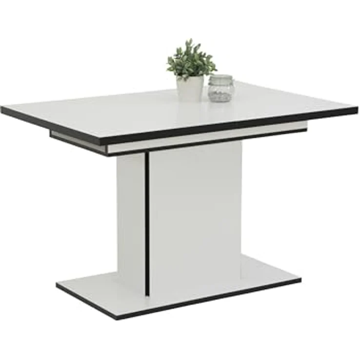 Hela Tische, Esstisch Säulentisch Ariana, Dekor Weiß melaminbeschichtet Kanten Schwarz, ausziehbar, Maß 120-160x80 cm – Bild 2