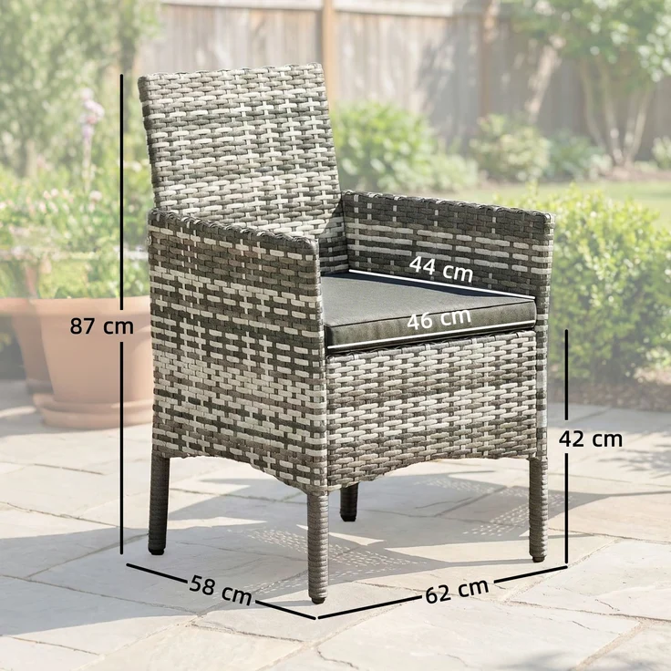 MELAYR, 2er Set Gartenstuhl Polyrattan Gartenmöbel mit 2 Sessel Abnehmbaren Kissen Stahlrahmen Grau, 62 x 58 x 87 cm – Bild 5