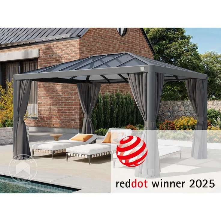 PRIMEYARD Gartenpavillon 3x4 m mit Polycarbonatdach - Hardtop Pavillon mit 4 Seitenteilen in Grau