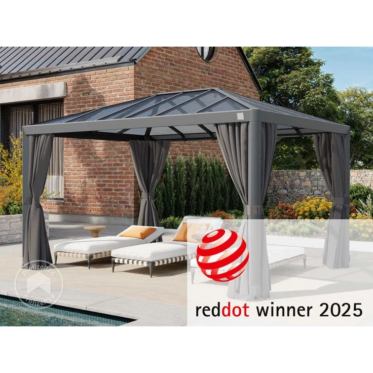 PRIMEYARD Gartenpavillon 3x4 m mit Polycarbonatdach - Hardtop Pavillon mit 4 Seitenteilen in Grau – Bild 1