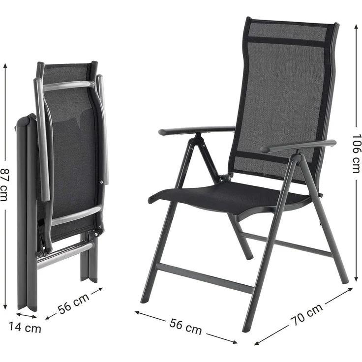 SONGMICS Gartenstühle, 4er Set, Klappstühle, Outdoor-Stühle mit robustem Stahl, Rückenlehne 8-stufig verstellbar, bis 150 kg belastbar, schwarz – Bild 5