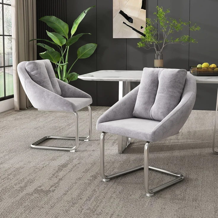 Esszimmerstuhl 4er-Set, Samtbezug, ergonomisch, Grau,82*59*65 cm – Bild 2