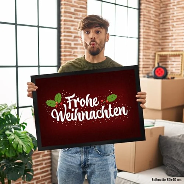 speecheese Fußmatte Frohe Weihnachten Fußmatte mit Blätter und Beeren Motiv Winter Advent – Bild 8