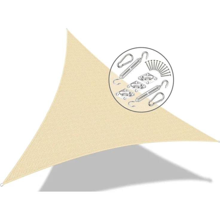 Sonnensegel Dreieckig mit Befestigung Set 3 x 3 x 3 m, Elfenbein