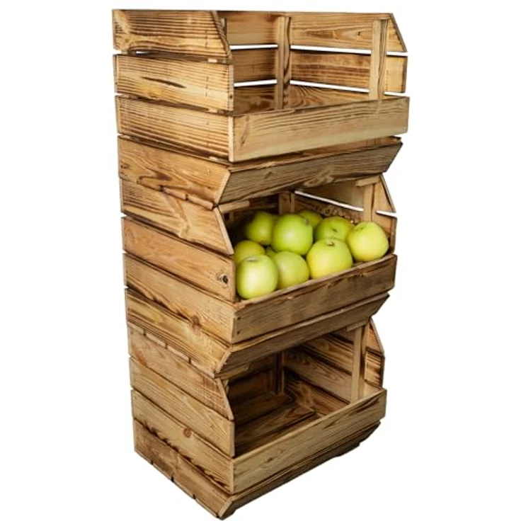 Kistenkolli Altes Land Allzweckkiste 3er Set Küchenregal 40x33x30 cm in geflammt Gemüsekiste Obsthorde (Spar-Set) – Bild 2