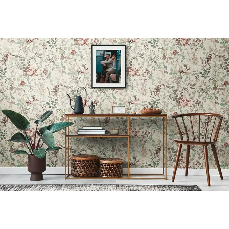 A.S. Création Vliestapete THE BOS Landhaus Blumentapete, strukturiert, gemustert, matt, neutral, (1 St), Pflanzen Floral Tapeten Wohnzimmer Schlafzimmer Küche Design Optik – Bild 2