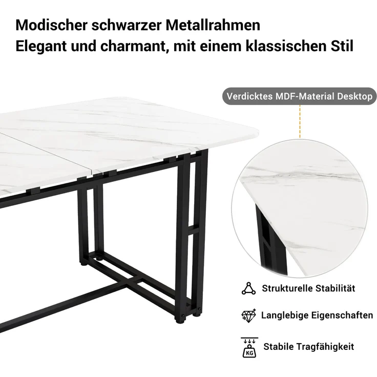 Esszimmer-Set 5-teilig Tisch 140x80 cm + 4 Grau Samtstühle Metallbeine moderner Küchentisch – Bild 6