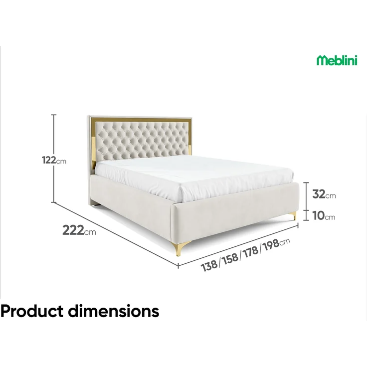 MEBLINI Polsterbett 180x200 mit Lattenrost ohne Matratze – ARONA GOLD – Beige Samt – Doppelbett mit Bettkasten - Stauraumbett - Kopfteil Bett mit Stauraum – Bild 7