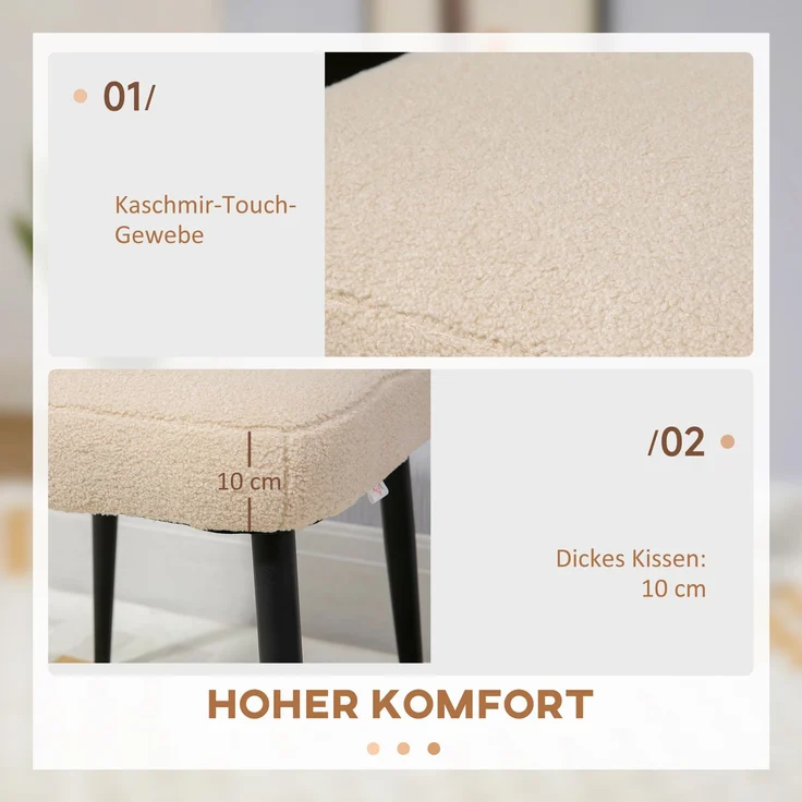 Fußhocker quadratischer Sitzhocker Schminkhocker Kaschmir-Optik mit Stahlbeinen für Wohnzimmer Schlafzimmer Beige 42x42x47cm--Beige--42x42x47cm--YOUDENOVA – Bild 4