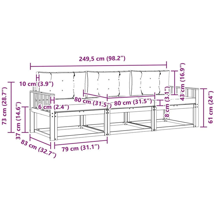 vidaXL Outdoor-Sofagarnitur 3 stk. 3-Sitzer Natur und Beige 3367121 – Bild 8