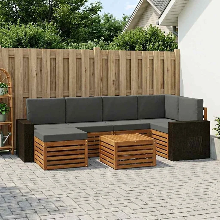 vidaXL Outdoor-Sofagarnitur 7 stk. 5-Sitzer Natur und Anthrazit 3384603 – Bild 1