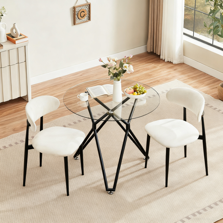 Runder Esstisch 90 x 90 x H 78 cm, gehärtetes Glas, Metallgestell, modern und platzsparend in Schwarz – Bild 3