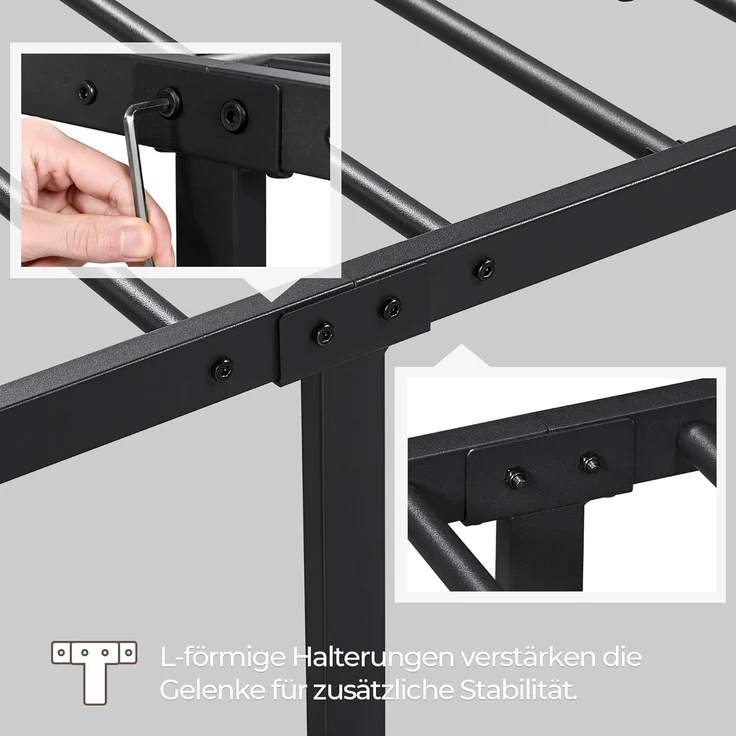 Yaheetech Metallbett mit Lattenrost, Wolkenmuster, Schwarz, 140x200 cm – Bild 6