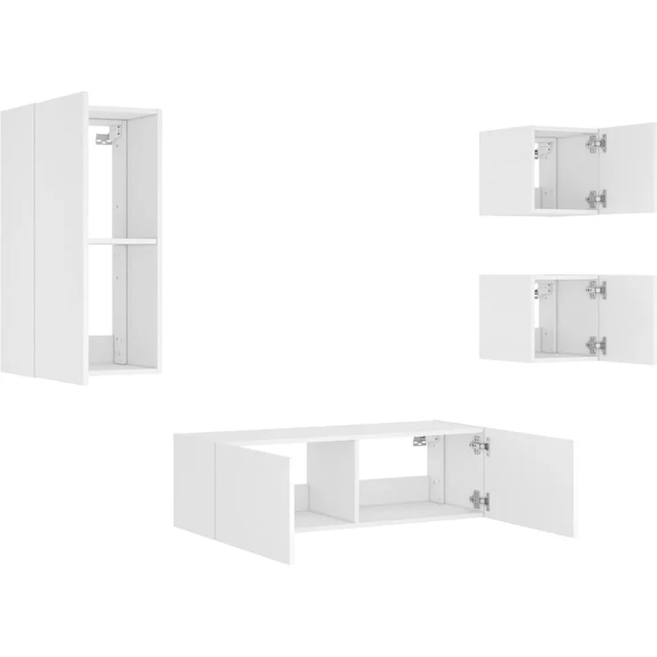 4-tlg. Wohnwand, Schrankwand mit LED-Leuchten Weiß – Bild 6