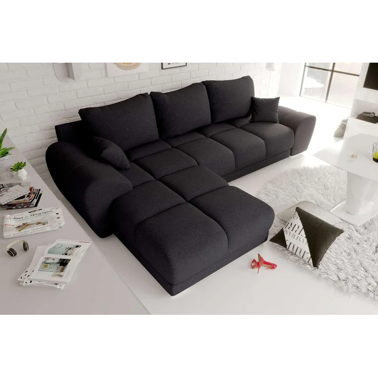 99rooms Antalya Ecksofa Strukturstoff NEVE Schwarz Links mit Schlaffunktion – Bild 1