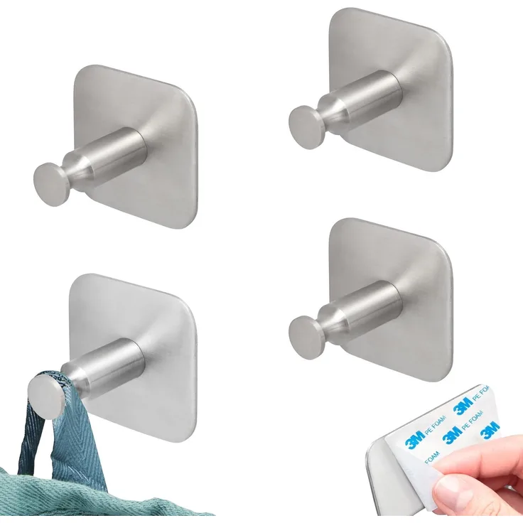 bremermann Handtuchhaken Bad-Serie PIAZZA TAPE - 4er Set mit Klebepad, Edelstahl
