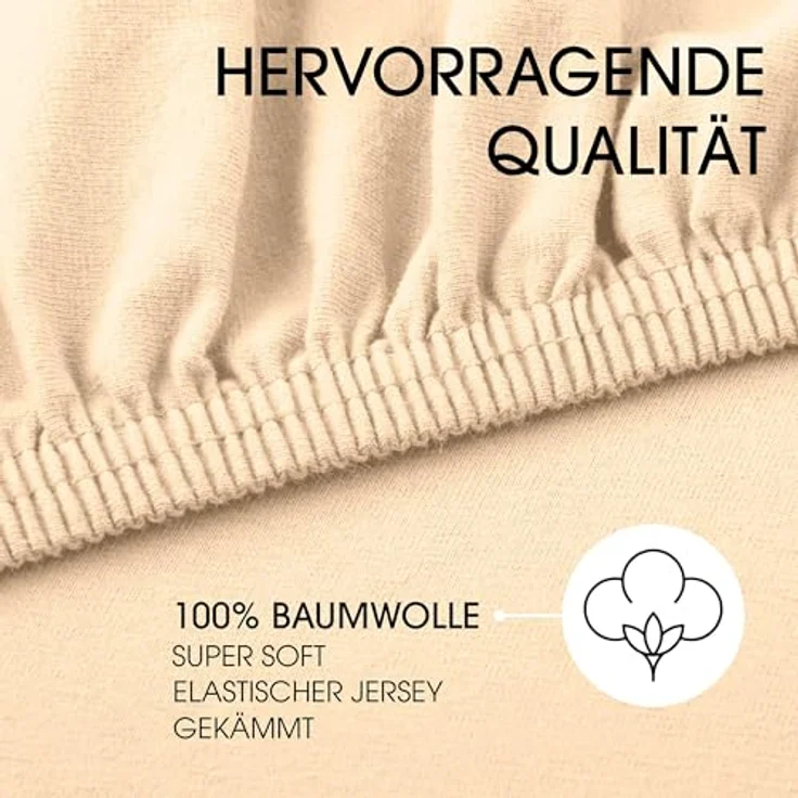 CelinaTex Jersey Spannbettlaken Lucina 140x200-160x200 cm Natur beige 100% Baumwolle gekämmt bis 26cm Matratzenhöhe Spannbettbezug, Leintuch, Bettlaken, elastisch, Strech, Oeko-Tex – Bild 3