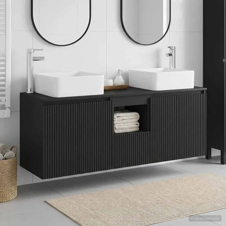 vidaXL Badezimmerschrank-Set 3 stk. Schwarz 135 x 35 x 80 cm 3405658 – Bild 1