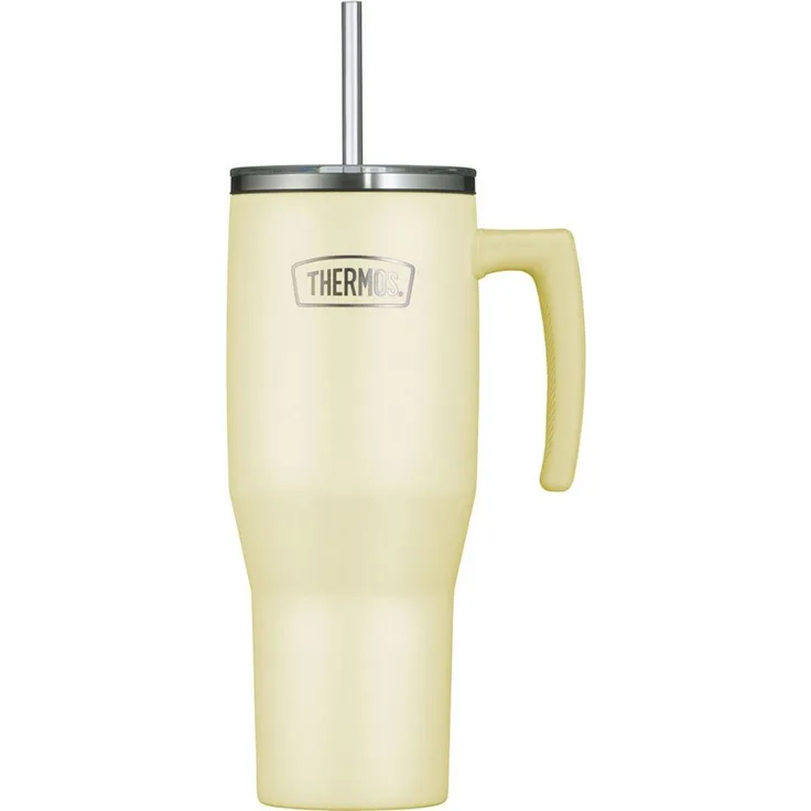THERMOS Thermobecher REFRESHING SERIES ISOLIERTRINKBECHER mit Strohhalm, 1-tlg, Edelstahl, Kunststoff, Silikon, Titan, 1,10l, 6h heiß & 6h kalt, mit Griff