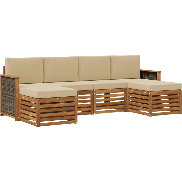 vidaXL Outdoor-Sofagarnitur 5 stk. 6-Sitzer Natur und Beige 3384679 – Bild 2